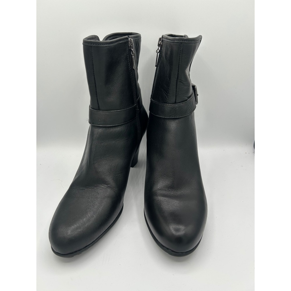 Clarks Artisan Black Leather Ankle Boots Buckle Block Heel Women Size 10M